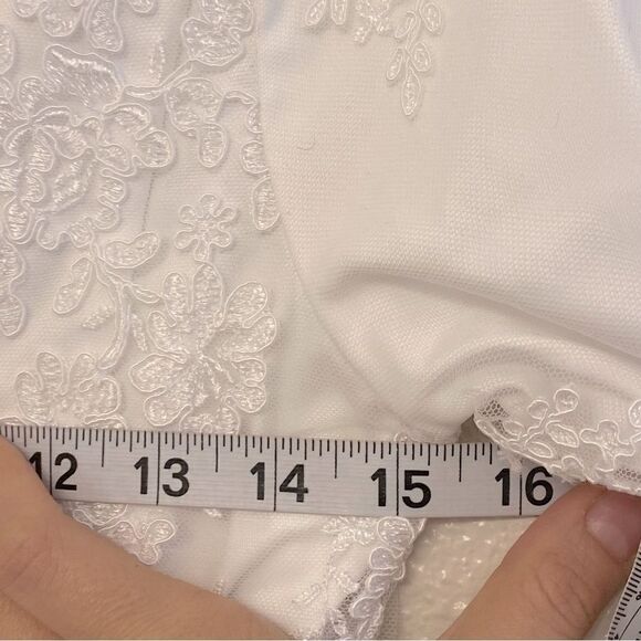 White lace Long Sleeve wedding elopement modest Courthouse LDS Temple dress S - Picture 5 of 14